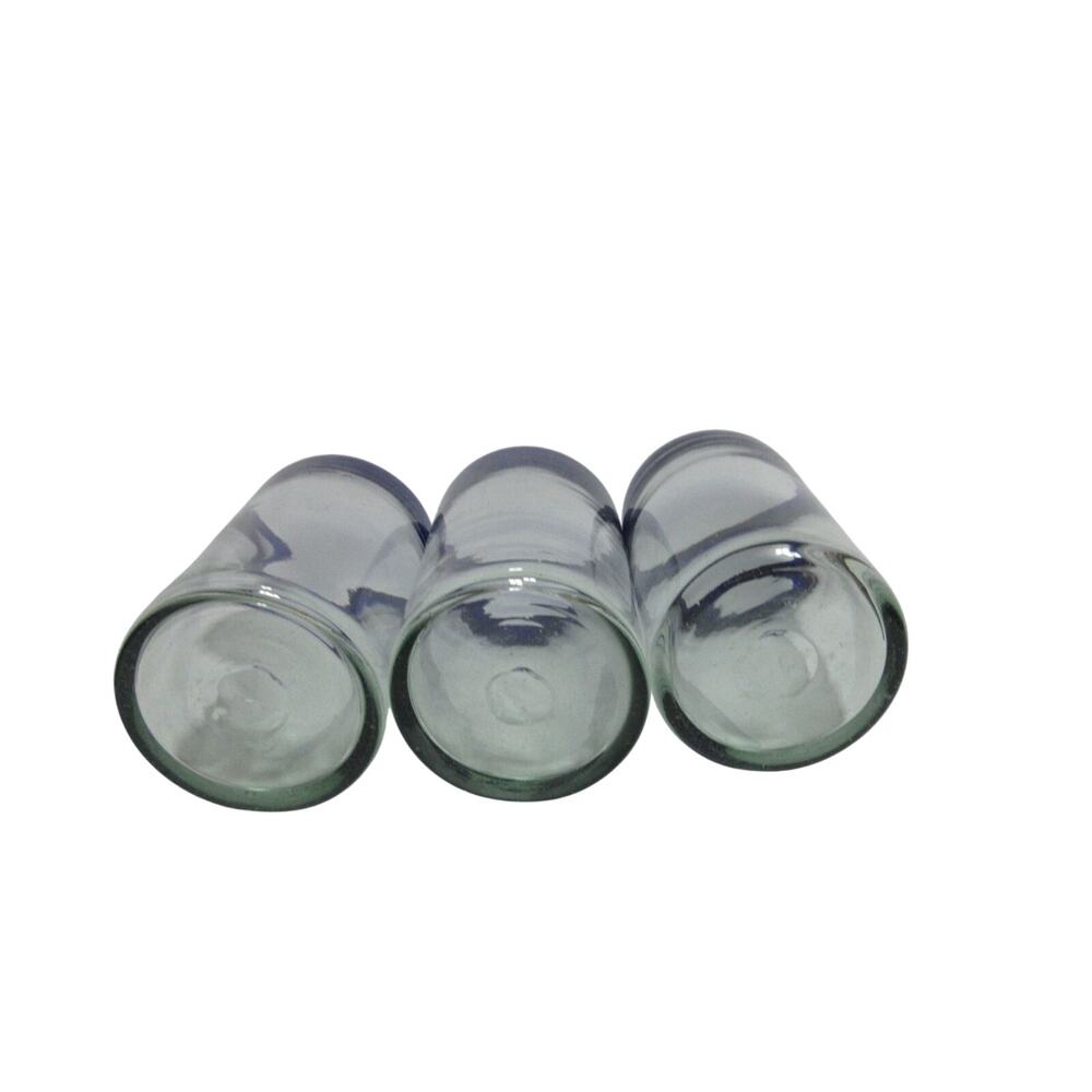 Set Of 3 Hand Blown Glass Mexican Recycled Tumblers Cobalt Rim 6” - Picture 3 of 4